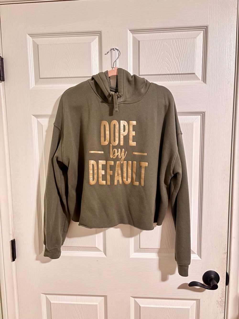 Olive Green "Dope by Default" Cropped Hooded Sweatshirt